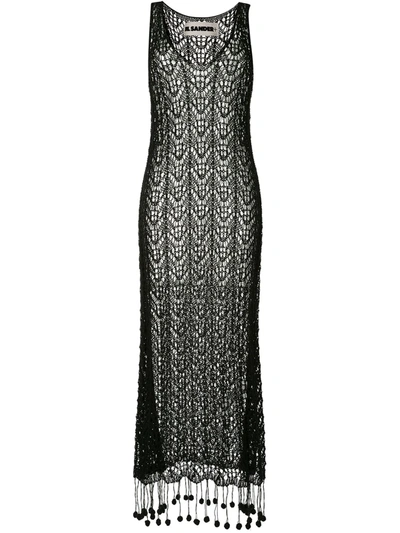 Jil Sander Pompom-hem Crochet-cotton Dress In Black