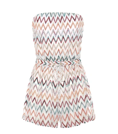 Missoni Strapless Metallic Zigzag-knitted Playsuit In White