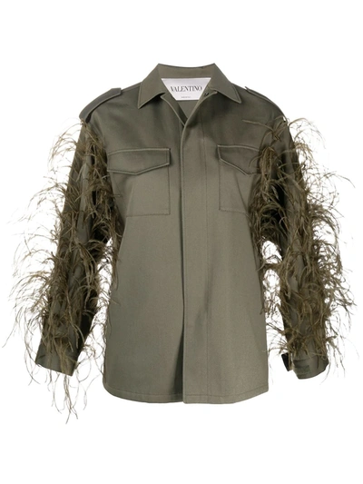 Valentino Feathered Cotton-gabardine Utility Jacket In Olive