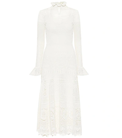 Alexander Mcqueen Frilled-neck Crochet-lace Cotton-blend Dress In White
