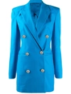 Attico Crystal-button Cotton-blend Blazer Dress In Blue