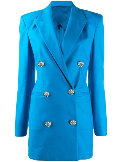 Attico Crystal-button Cotton-blend Blazer Dress In Blue