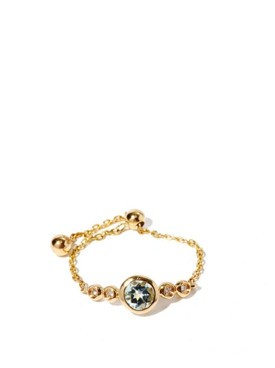 Anissa Kermiche March Diamond, Aquamarine & 14kt Gold Chain Ring In Light Blue