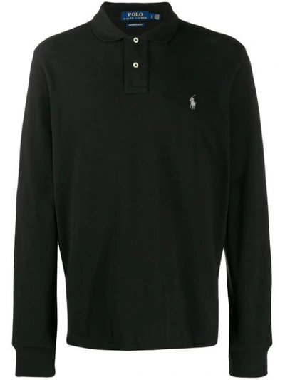 Polo Ralph Lauren Custom Slim Fit Long Sleeve Mesh Polo Shirt In Black