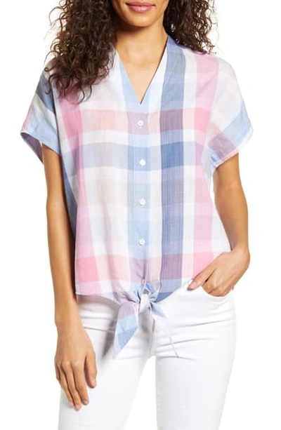 Tommy Bahama Padma Plaid Tie Front Top In Infinity Sky