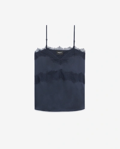 The Kooples Waved Lace-inset Camisole Top In Navy