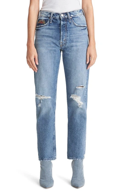 Mother The Tomcat High-rise Ankle Straight-leg Distressed Embroidered Jeans In Take Me Even Higher
