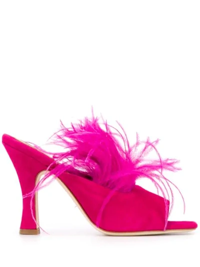 Paris Texas Feathers Embellished Suede Mules In Pink