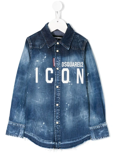 Dsquared2 Kids' Teeen Paint-splatter Logo Denim Shirt In Blue