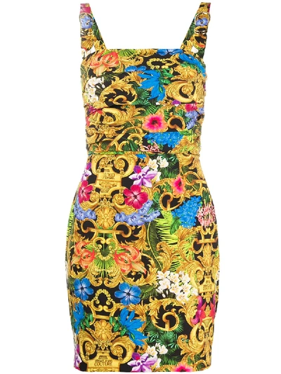 Versace Jeans Couture Short Pencil Dress Thin Strap W/buckle In Multicolour