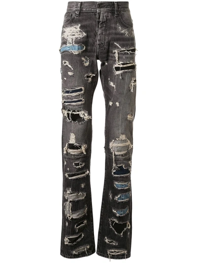 Ben Taverniti Unravel Project Distressed Patchwork Jeans In Grey