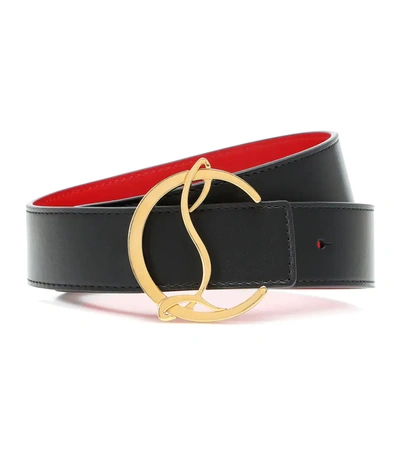 Christian Louboutin Cl Logo Reversible Leather Belt In Black/antic Gold