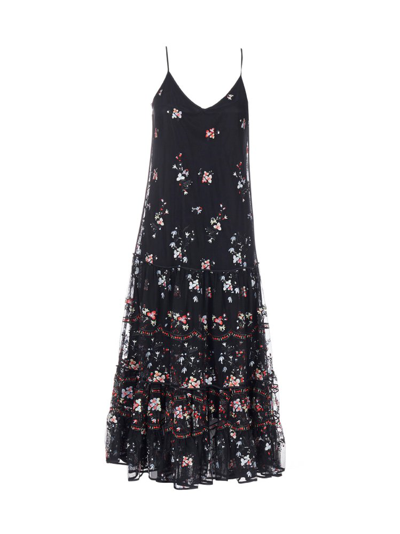Tory Burch Embroidered Tulle Dress In Black