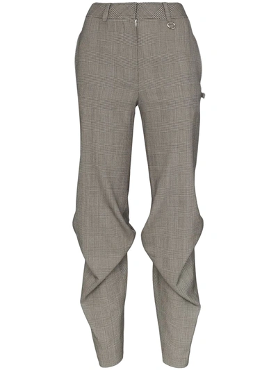 We11 Done High-waisted Checked Pintuck Trousers In Grey