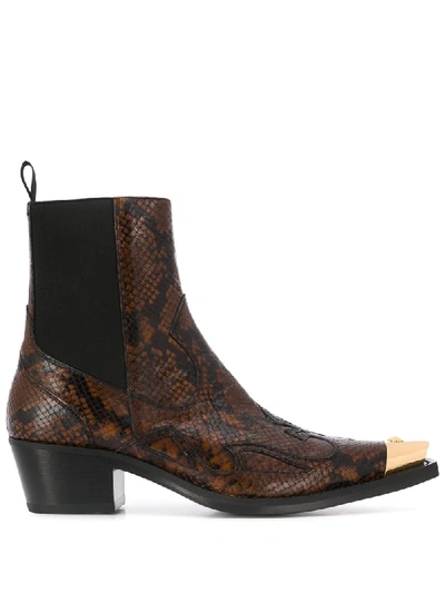 Versace Python-effect Cowboy Ankle Boots In Brown