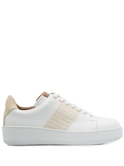 Agnona Nappa Calf Leather Trainers With Mohair Stitching In White