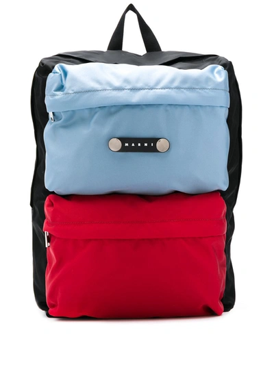 Marni Logo Patch Colour-block Backpack In Black Red Blue