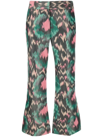 Marni Abstract Print Flared Trousers In Green