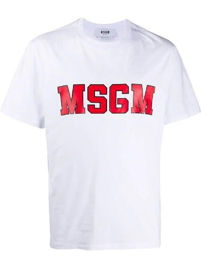 Msgm College Logo Print T-shirt In White