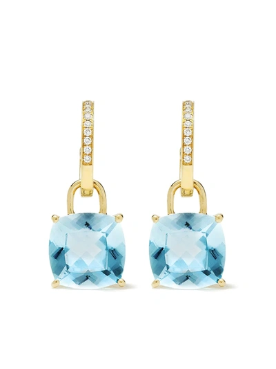 Kiki Mcdonough 18kt Yellow Gold Cushion Cut Blue Topaz And Diamond Detachable Hoop Earrings