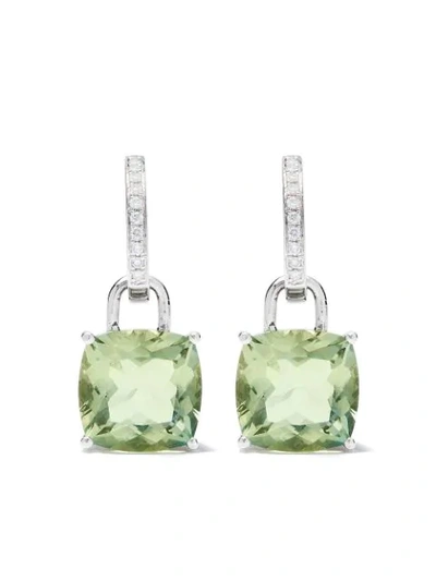 Kiki Mcdonough 18kt White Gold Kiki Classics Cushion Cut Green Amethyst And Detachable Diamond Hoop Earrings