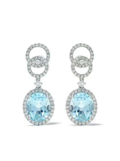 Kiki Mcdonough 18kt White Gold Signatures Blue Topaz And Diamond Interlinking Stud Top Earrings