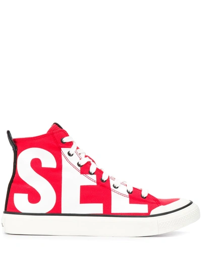 Diesel S-astico Mc Logo-print Sneakers In Red
