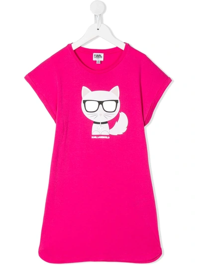 Karl Lagerfeld Kids' Choupette T恤式连衣裙 In Pink