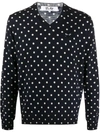 Comme Des Garçons Play Polka-dot Print V-neck Sweater In Blue