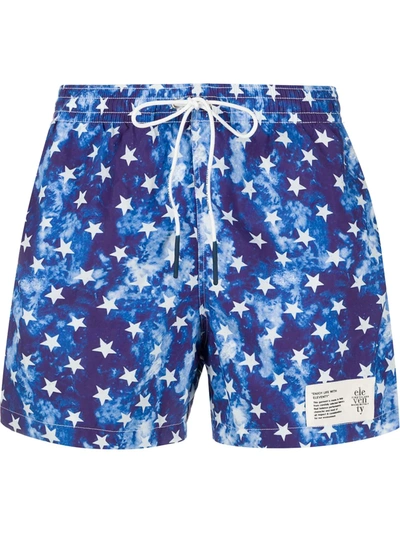 Eleventy Star Print Swim Shorts In Blue