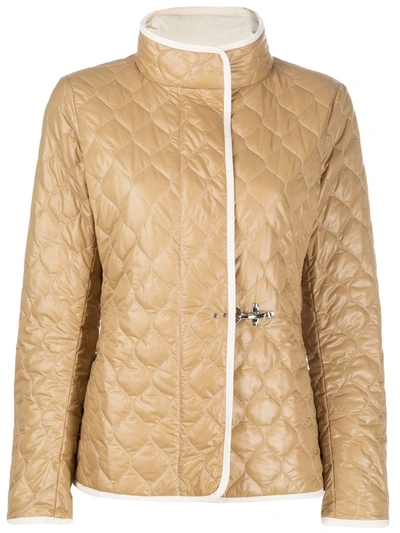 Fay Long Sleeve Quilted Pattern Jacket In Camel