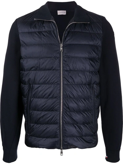 Moncler Quilted Nylon Tricot Down Sweater In Blue