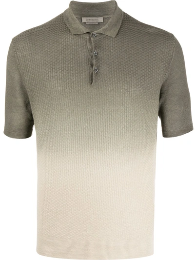 Corneliani Gradient-effect Linen Polo Shirt In Olive Green