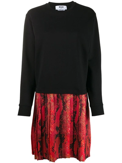 Msgm Snake-printed Pleated Sweatdress In Black
