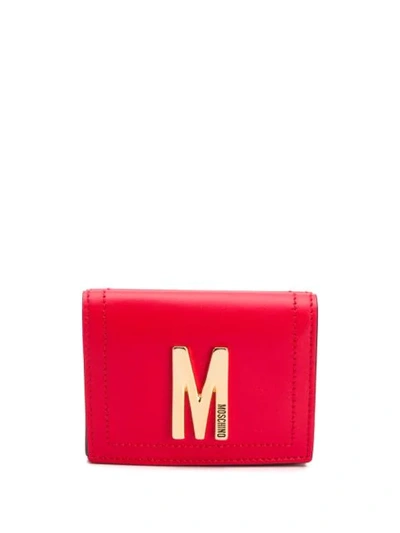 Moschino Logo Plaque Cardholder In Red