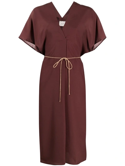 Alysi Tie-waist Midi Dress In Brown