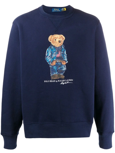 Ralph Lauren Bear Print Fleece Sweatshirt In Blue