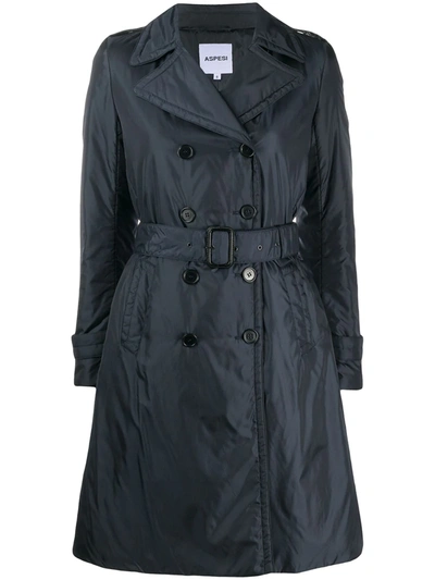 Aspesi Belted Trench Coat In Blue