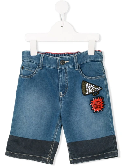 Marc Jacobs Kids' Logo Patchwork Denim Shorts In Blue