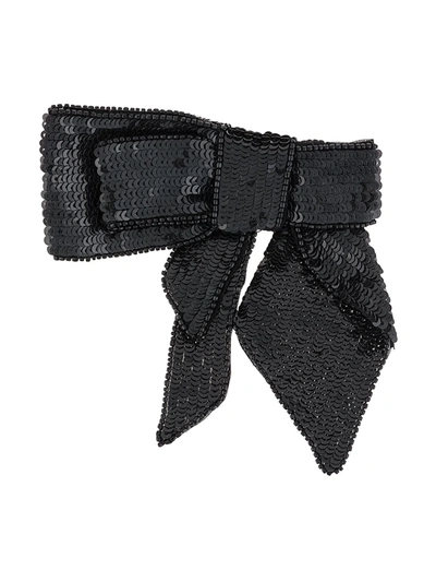 N°21 Asymmetric Sequin Bow Brooch In Black