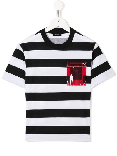 N°21 Teen Pocket Detail Striped T-shirt In Black