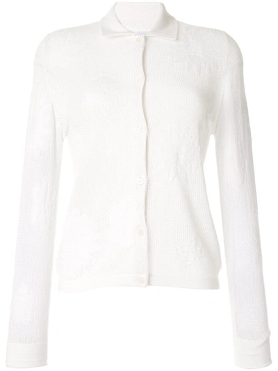 Barrie Floral Crochet Knit Cardigan In White