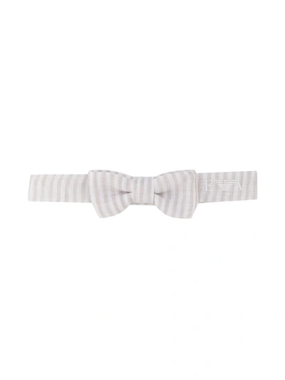 Emporio Armani Babies' Striped Linen Bow Tie In Neutrals