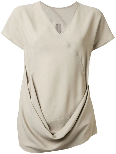Rick Owens Short Sleeve Draped Blouse In Neutrals