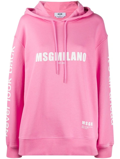 Msgm Logo Print Drawstring Hoodie In Pink,white