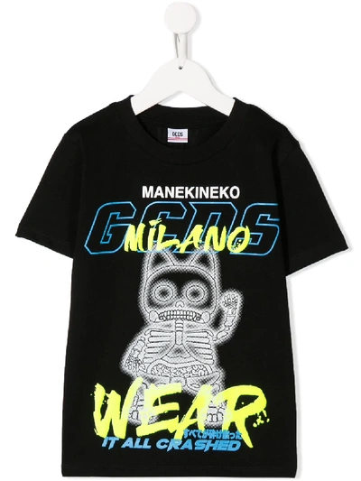 Gcds Kids' Graphic Print T-shirt In Black