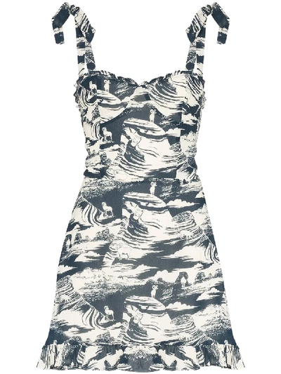 Reformation Christine Printed Ruffled Dress In Blue