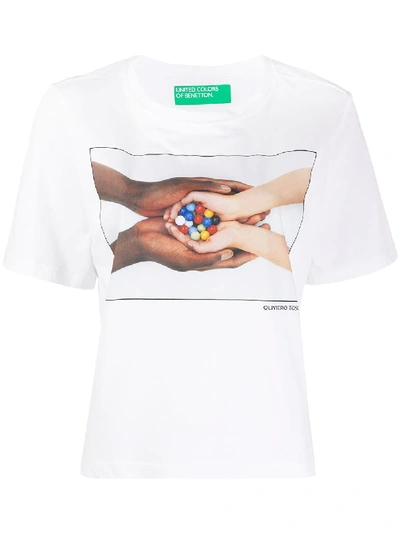Benetton Graphic Print Boxy T-shirt In White