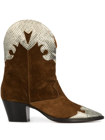Paris Texas Embellished Trim Cowgirl Boots In Brown
