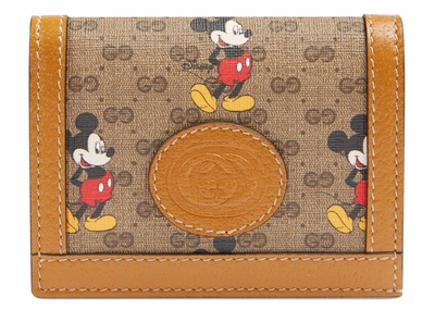 Pre-owned Gucci  X Disney Card Case Wallet Mini Gg Supreme Mickey Mouse Beige